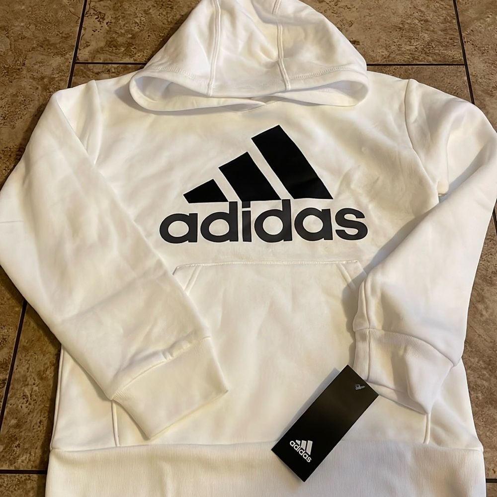 NWT Kids’ Adidas hoodie - white/black/gray size 8